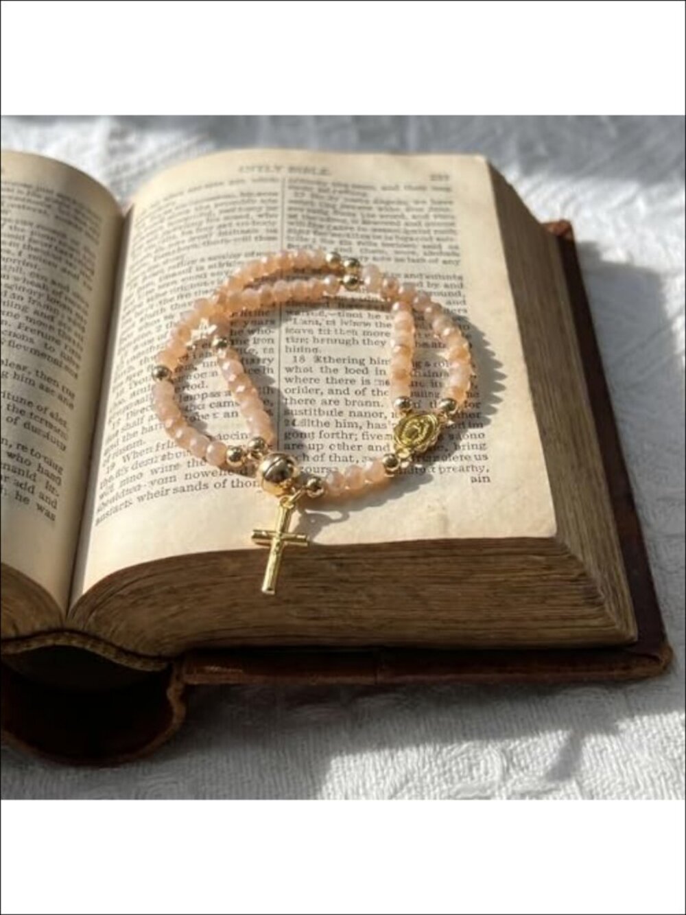 Rosary Cross Bracelet Women Crystal Beaded Gold Cross Pendant Religious Charm - Picture 6 of 6